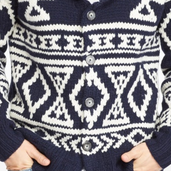 BONOBOS Men's Hand-Knit Cardigan in Navy/White - Picture 7 of 8